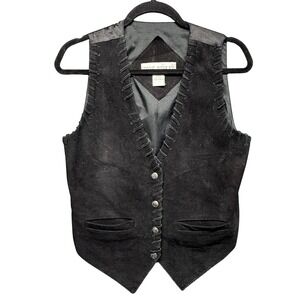 Jane Ashley Vest Womens‎ Petite Medium Black Suede Whipstitch Button Front